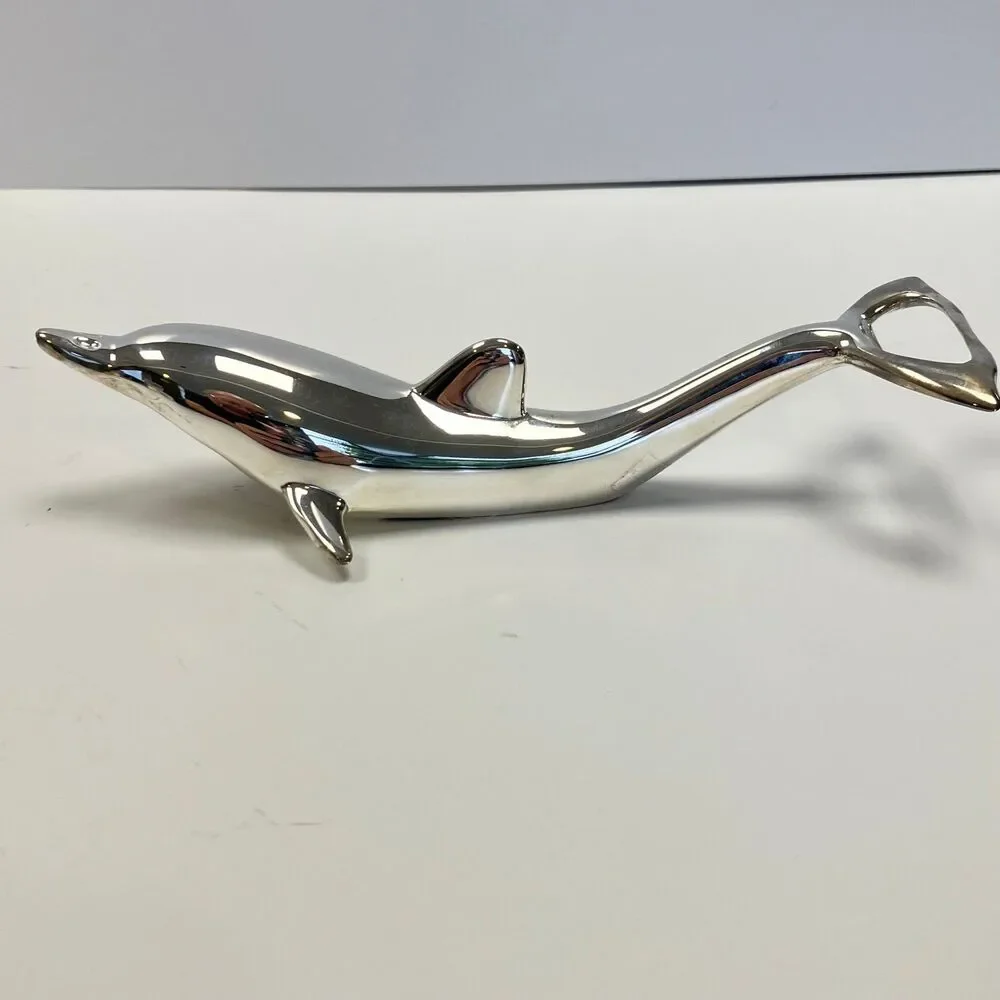 Lillian Vernon Dolphin Bottle Opener Silver Plated Twist And Pop Opener With Box